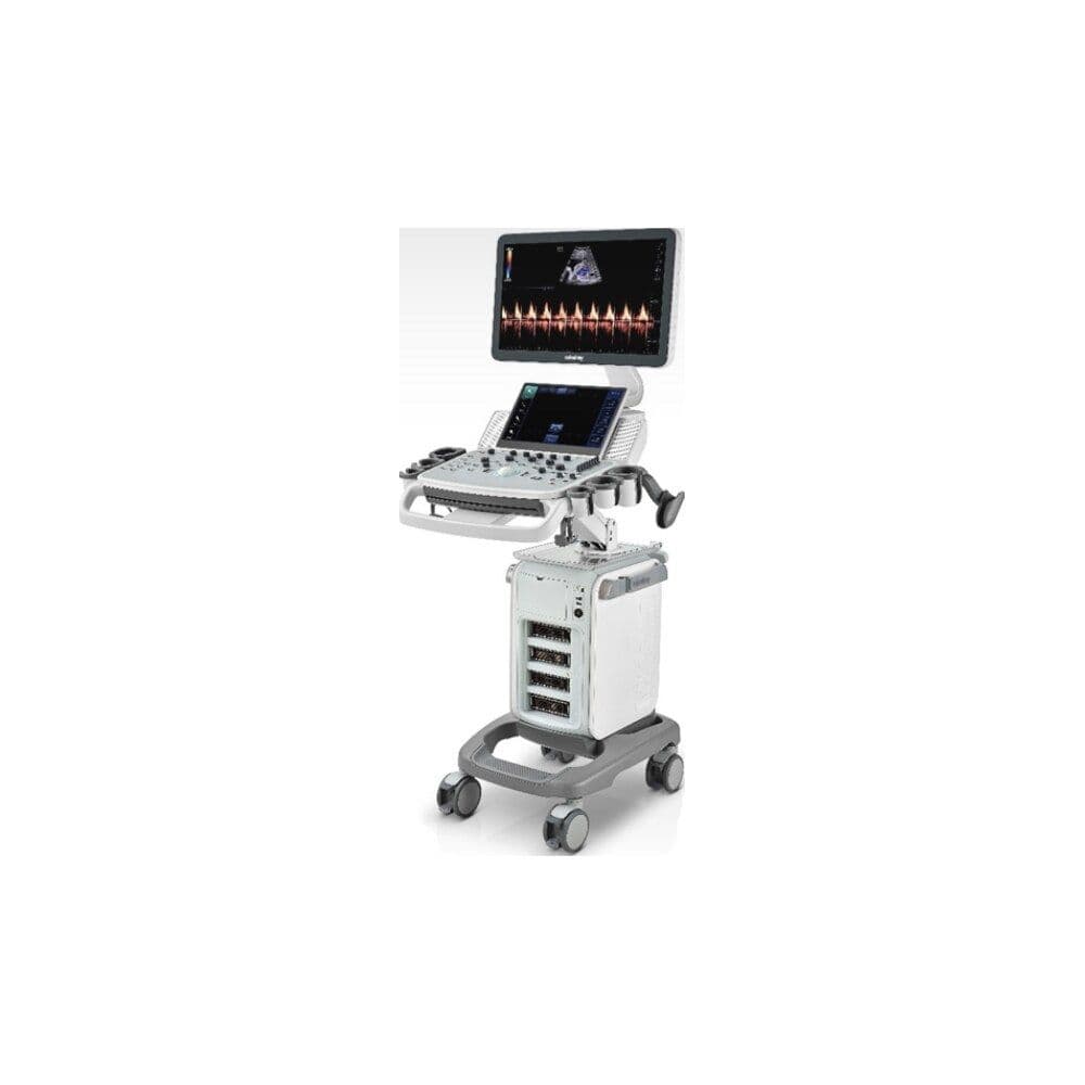 Mindray DC-40 cart-based ultrasound system with monitor, control panel and transducers